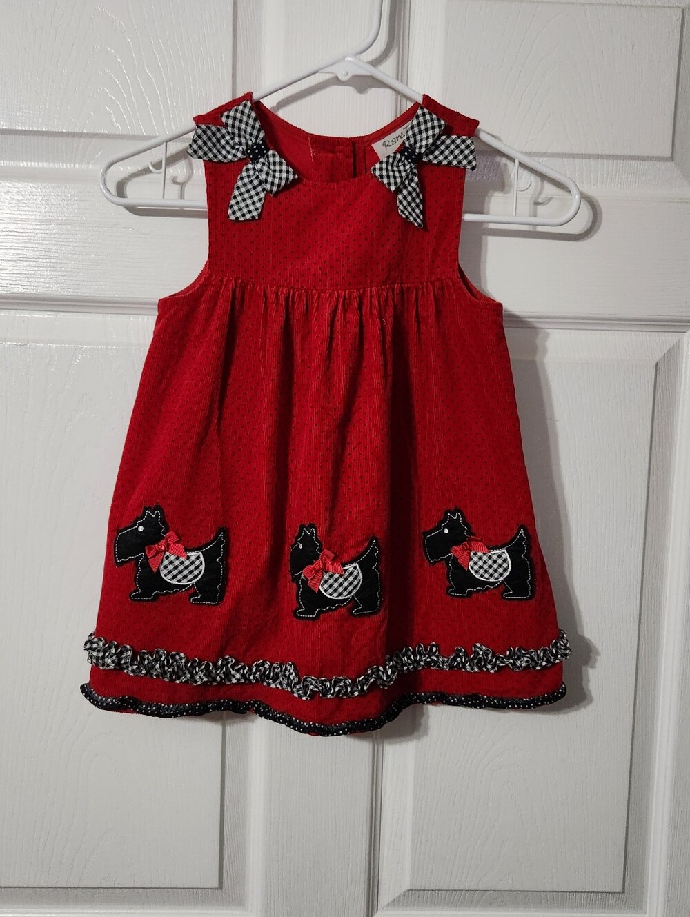Rare Too! Red Scottie Appliqué Party Dress with Gingham Bows, Size 4T